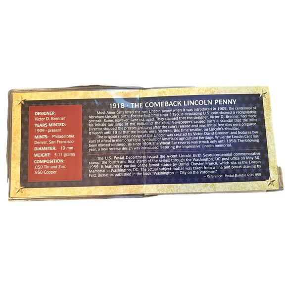 1918 The Comeback Lincoln Penny and 4 Cent Stamp Certificate of Authenticity - Picture 2 of 7